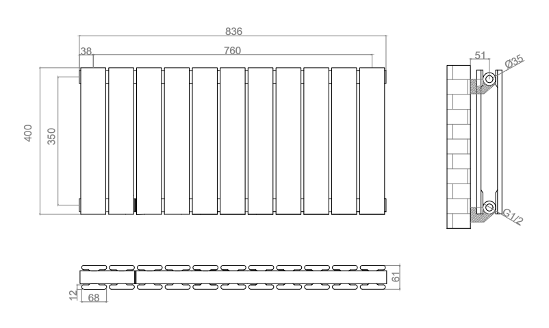 Urban Horizontal Radiator - Anthracite - Double Panel (400mm High x 836mm Wide)