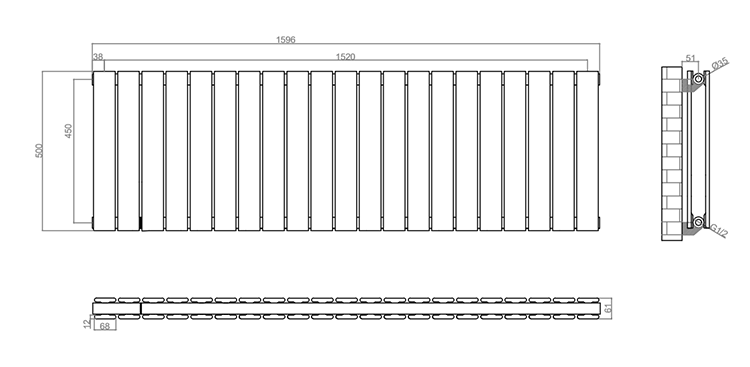 Urban Horizontal Radiator - Anthracite - Double Panel (500mm High x 1596mm Wide)