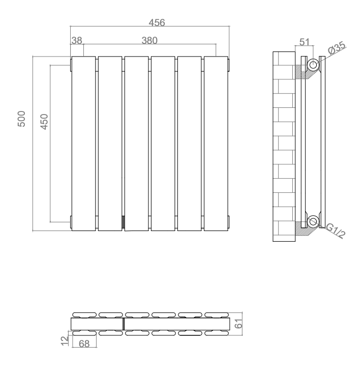 Urban Horizontal Radiator - Anthracite - Double Panel (500mm High x 456mm Wide)