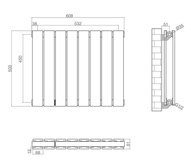 Urban Horizontal Radiator - Anthracite - Double Panel (500mm High x 608mm Wide)