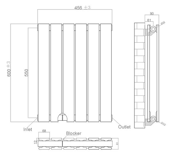 Urban Horizontal Radiator - Anthracite - Double Panel (600mm High) 456mm Wide