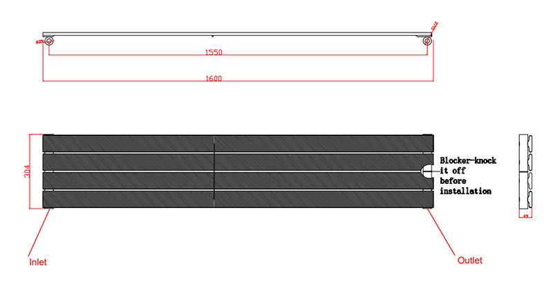 Urban Horizontal Radiator - Anthracite - Single Panel (1600x304mm)