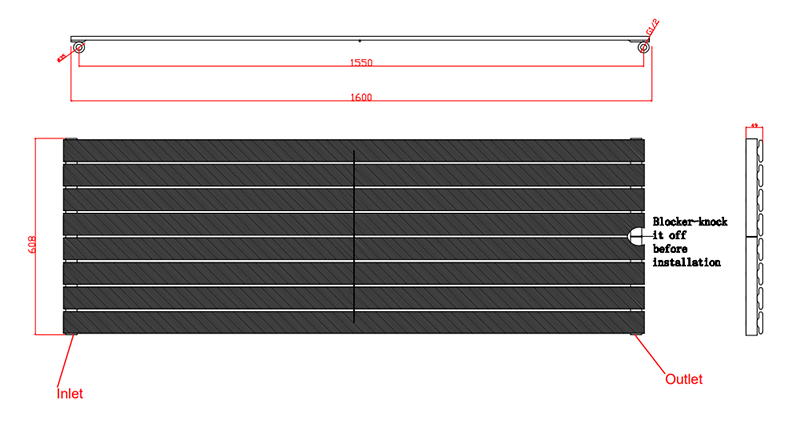 Urban Horizontal Radiator - Anthracite - Single Panel (1600x608mm)