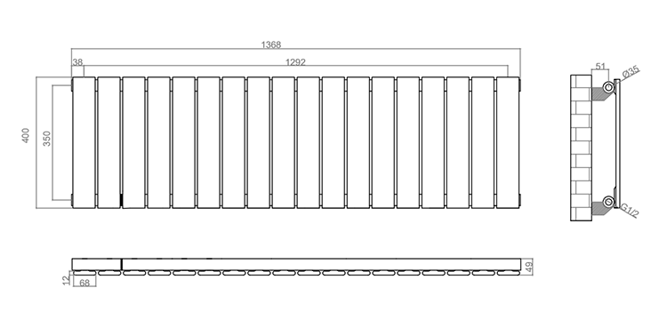 Urban Horizontal Radiator - Anthracite - Single Panel (400mm High) 1368mm Wide