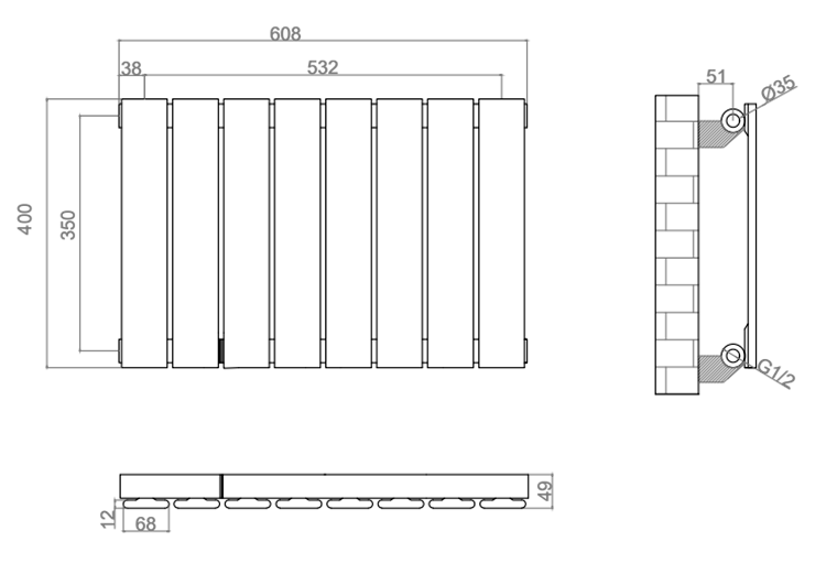 Urban Horizontal Radiator - Anthracite - Single Panel (400mm High) 608mm Wide