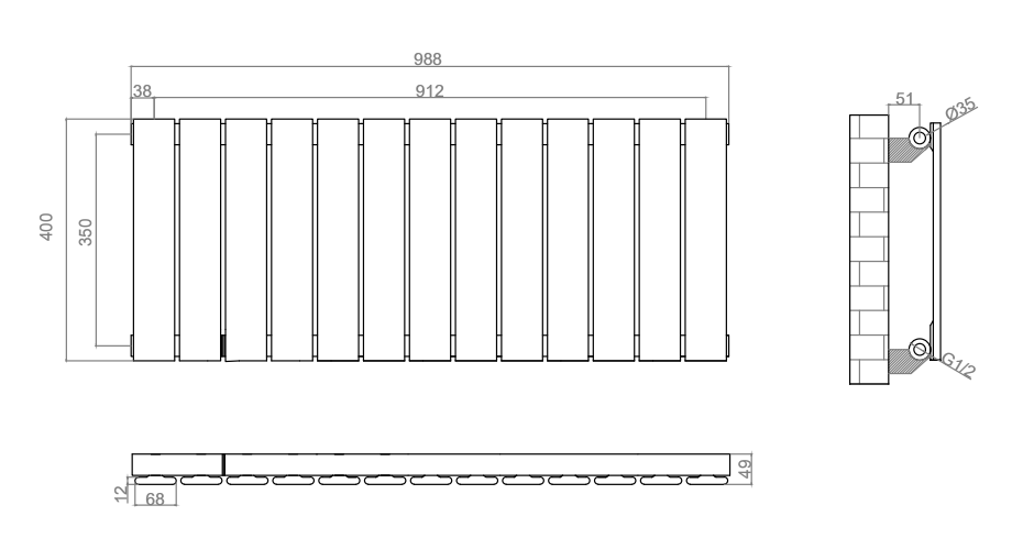 Urban Horizontal Radiator - Anthracite - Single Panel (400mm High) 988mm Wide
