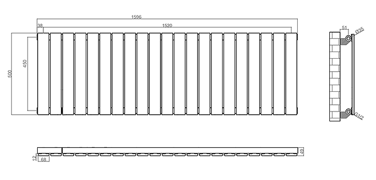 Urban Horizontal Radiator - Anthracite - Single Panel (500mm High) 1596mm Wide