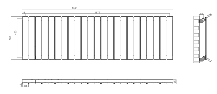 Urban Horizontal Radiator - Anthracite - Single Panel (500mm High) 1748mm Wide