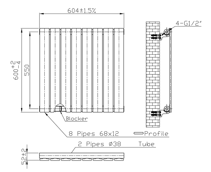 Urban Horizontal Radiator - Chrome - Single Panel (600mm High) 604mm Wide