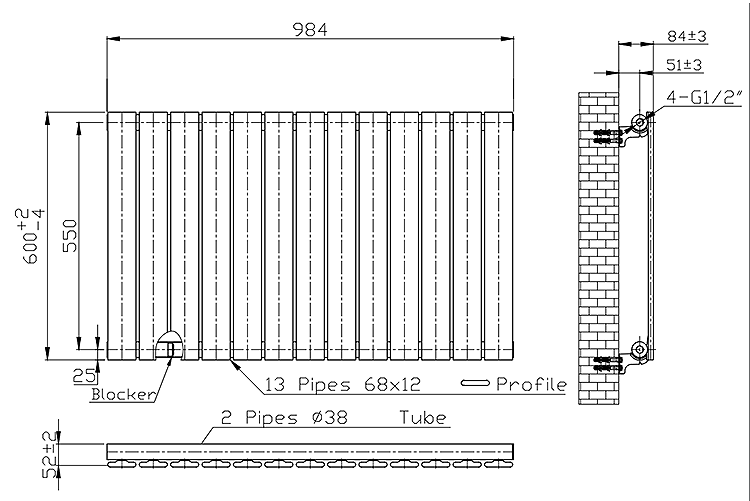 Urban Horizontal Radiator - Chrome - Single Panel (H600xW984mm)