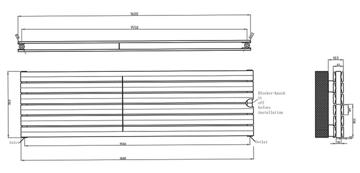 Urban Horizontal Radiator - Matt Black - Double Panel (1600mm Wide) 456mm High