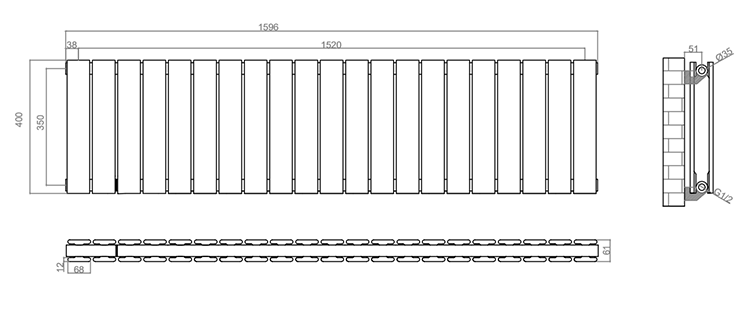 Urban Horizontal Radiator - Matt Black - Double Panel (400mm High x 1596mm Wide)