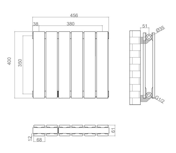 Urban Horizontal Radiator - Matt Black - Double Panel (400mm High x 456mm Wide)