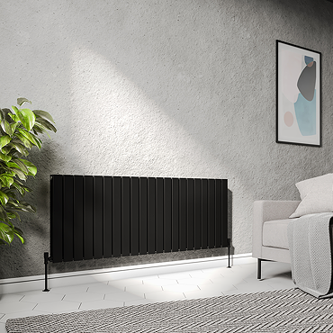 Urban Horizontal Radiator - Matt Black - Double Panel (600mm High) 1596mm Wide