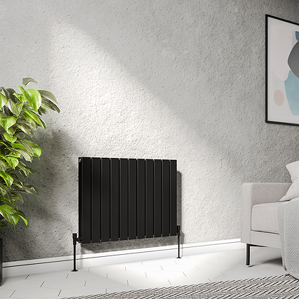 Urban Horizontal Radiator - Matt Black - Double Panel (600mm High) 836mm Wide