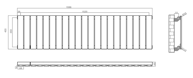 Urban Horizontal Radiator - Matt Black - Single Panel (400mm High) 1596mm Wide