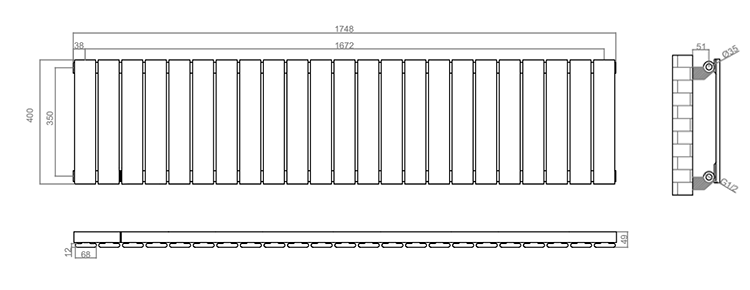 Urban Horizontal Radiator - Matt Black - Single Panel (400mm High) 1748mm Wide