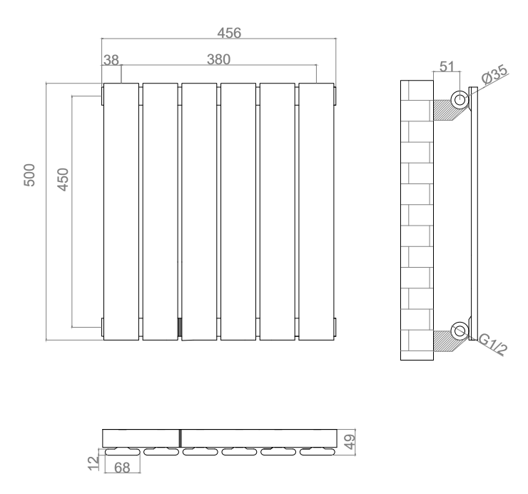 Urban Horizontal Radiator - Matt Black - Single Panel (500mm High) 456mm Wide