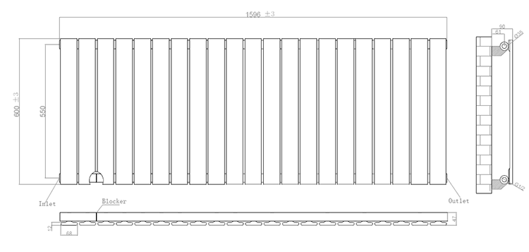Urban Horizontal Radiator - Matt Black - Single Panel (600mm High) 1596mm Wide