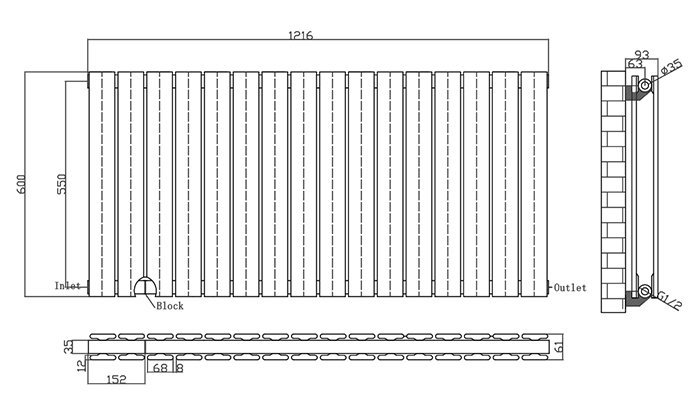 Urban Horizontal Radiator - Taupe Speckled Stone Effect - Double Panel (600x1216mm)