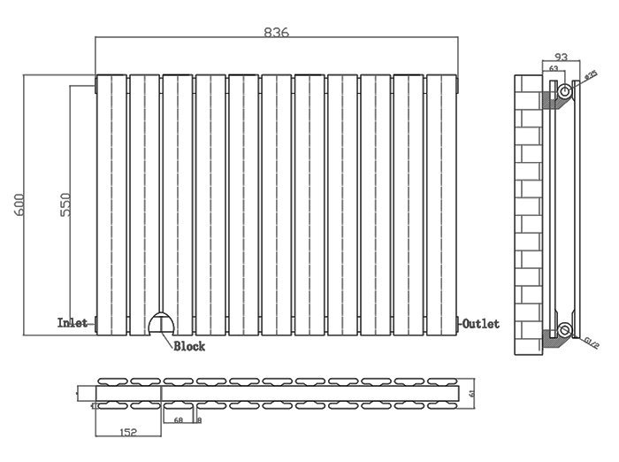 Urban Horizontal Radiator - Taupe Speckled Stone Effect - Double Panel (600x836mm)