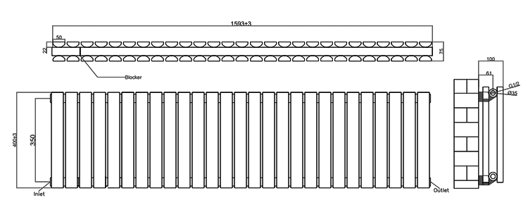 Urban Horizontal Radiator - White - Double Panel (400mm High x 1593mm Wide)