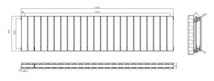 Urban Horizontal Radiator - White - Double Panel (400mm High x 1748mm Wide)