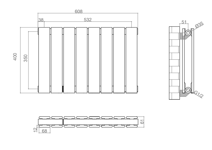 Urban Horizontal Radiator - White - Double Panel (400mm High x 608mm Wide)