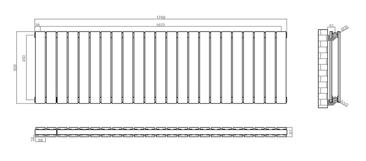 Urban Horizontal Radiator - White - Double Panel (500mm High x 1748mm Wide)