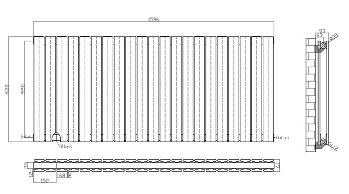 Urban Horizontal Radiator - Gloss White - Double Panel (600x1596mm)