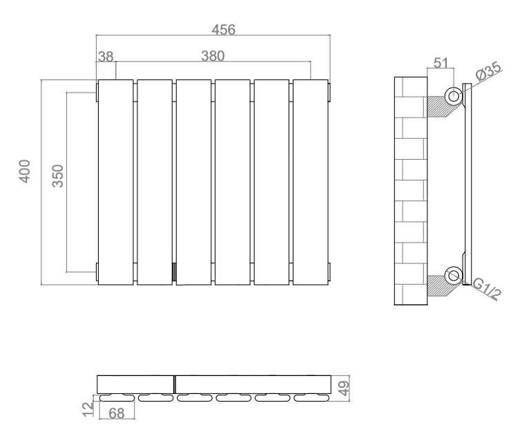 Urban Horizontal Radiator - White - Single Panel (400mm High) 456mm Wide