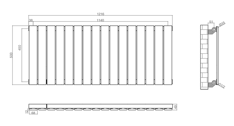 Urban Horizontal Radiator - White - Single Panel (500mm High x 1216mm Wide)