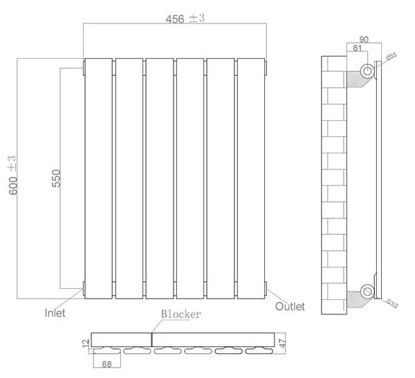 Urban Horizontal Radiator - White - Single Panel (600mm High) 456mm Wide