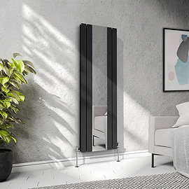 Urban Matt Black Vertical Radiator with Mirror – Double Panel, 1600 x 504mm