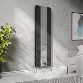 Urban Matt Black Vertical Radiator with Mirror – Double Panel, 1800 x 504mm