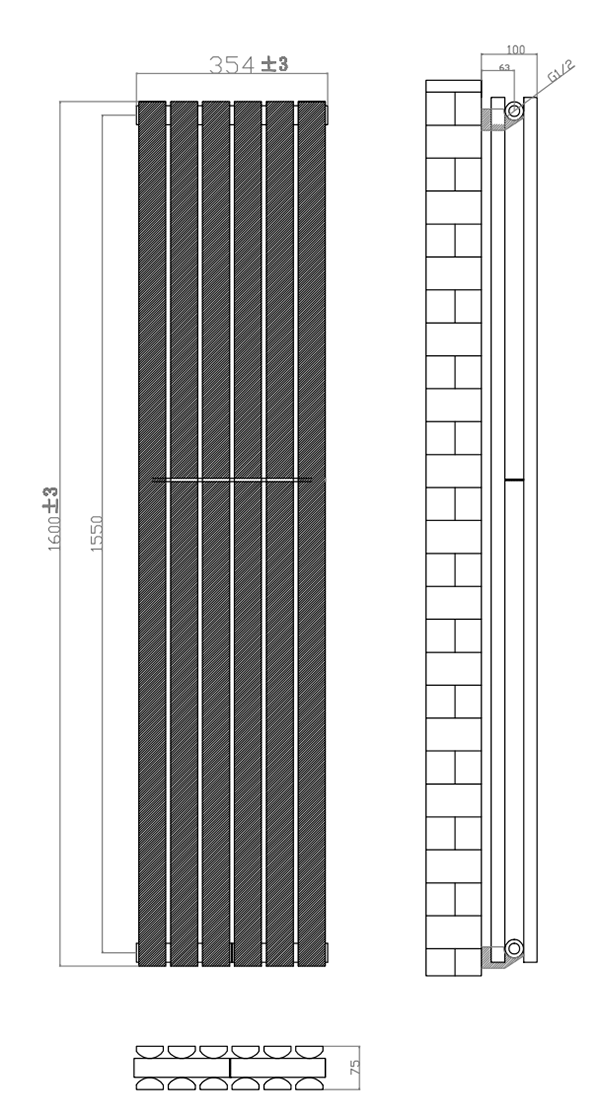 Urban Vertical Radiator - Anthracite - Double Panel (1600x354mm)