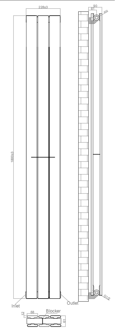 Urban Vertical Radiator - Anthracite - Double Panel (1800mm High) 228mm Wide
