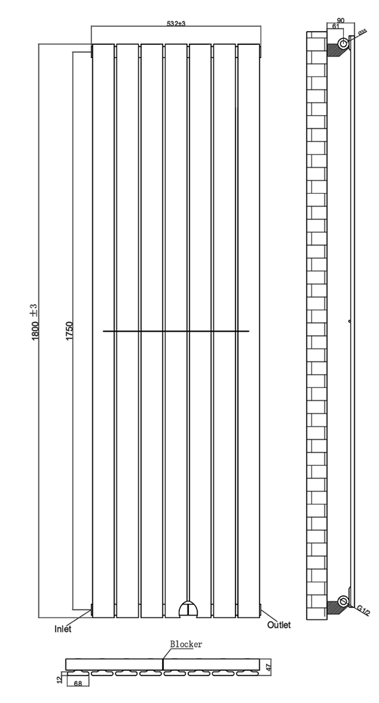 Urban Vertical Radiator - Anthracite - Double Panel (1800mm High) 532mm Wide