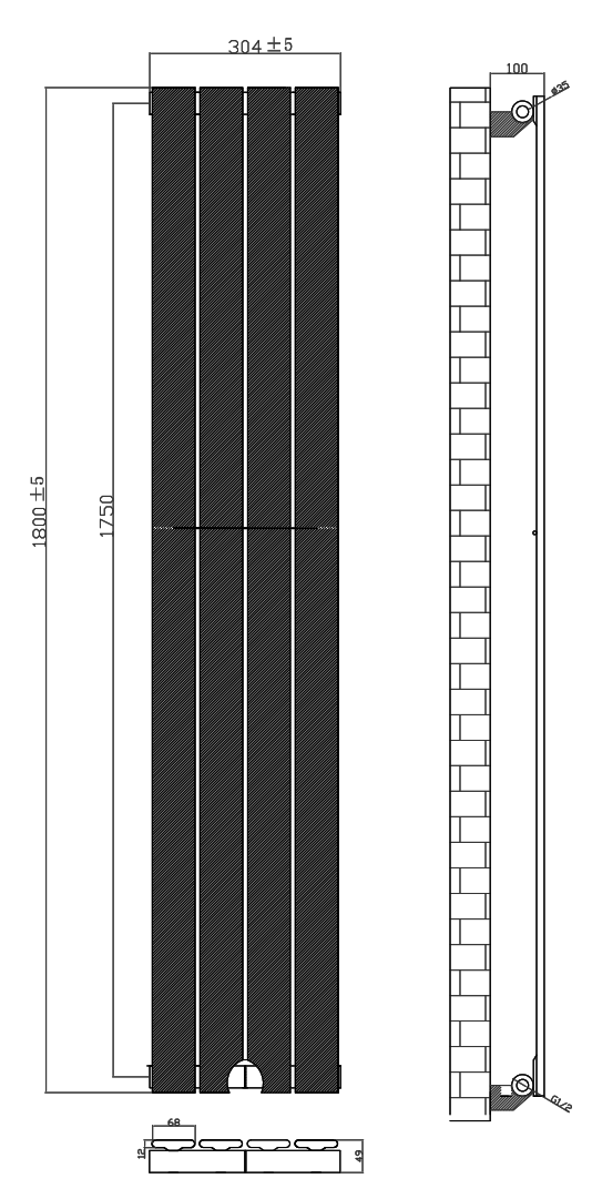 Urban Vertical Radiator - Anthracite - Single Panel (1800x304mm)