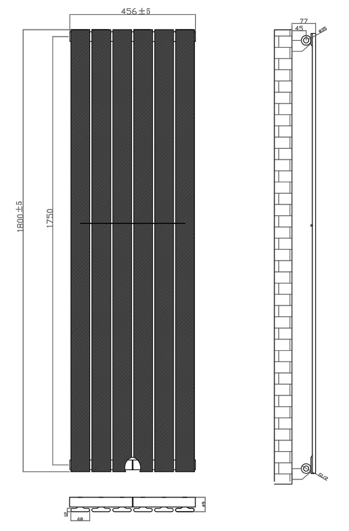 Urban Vertical Radiator - Anthracite - Single Panel (1800x456mm)