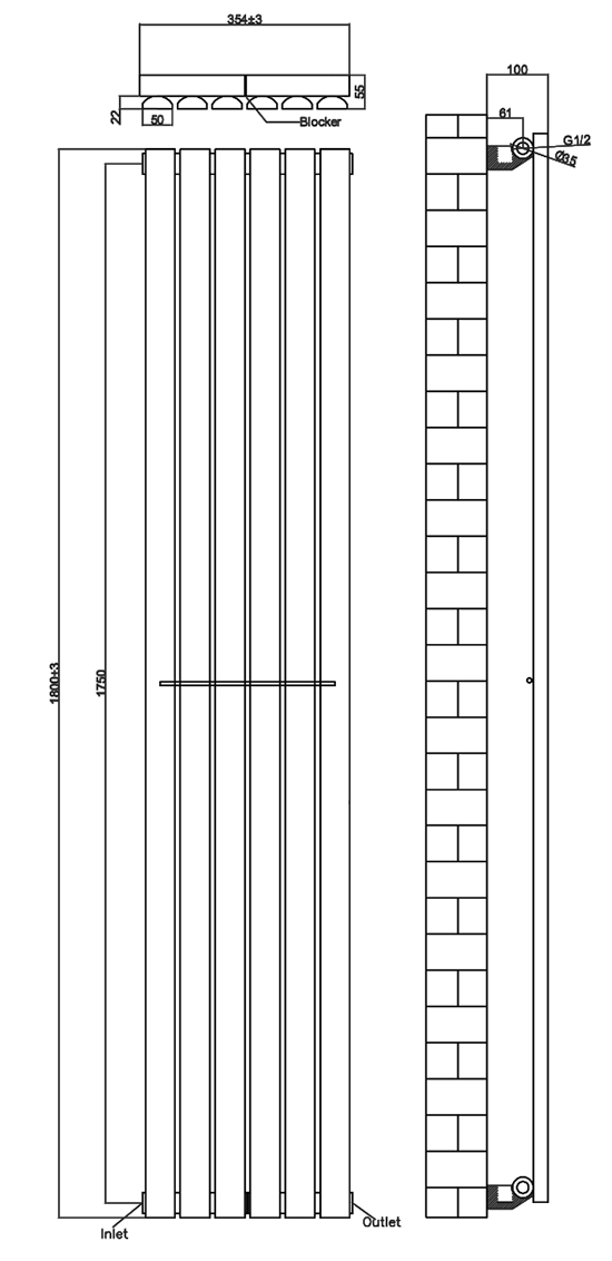 Urban Vertical Radiator - Anthracite - Single Panel (1800mm High) 354mm Wide