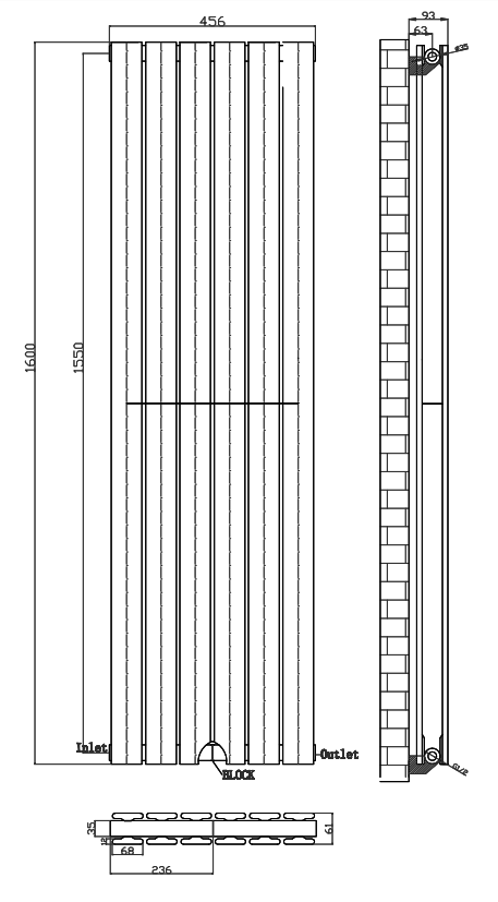 Urban Vertical Radiator - Taupe Speckled Stone Effect - Double Panel (1600x456mm)