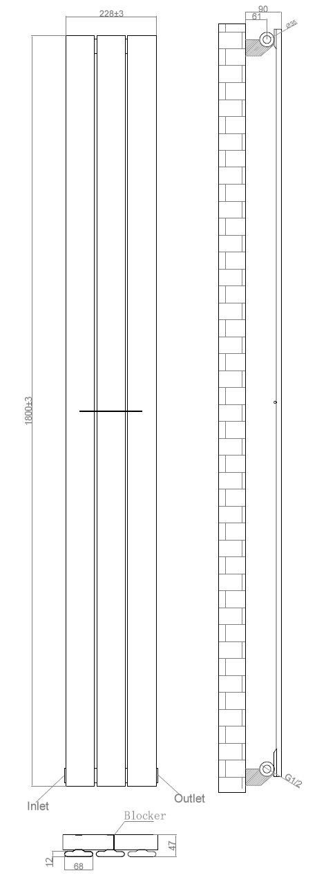 Urban Vertical Radiator - White - Single Panel (1800mm High) 228mm Wide