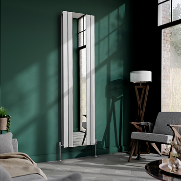 Urban White Vertical Radiator with Mirror – Double Panel, 1800 x 504mm