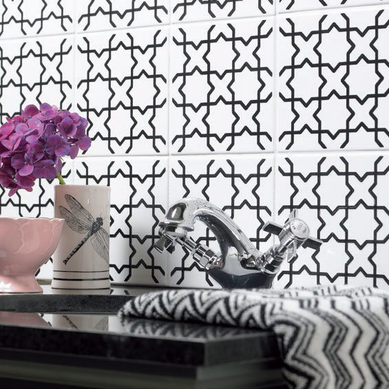 V&A - 6 Souk Black & White Decor Wall Tiles - 152x152mm - VA03858 Profile Large Image