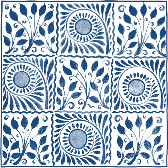 V&A - Cobalt 9 Square Border Wall Tile - 152x152mm - VA90101P Large Image
