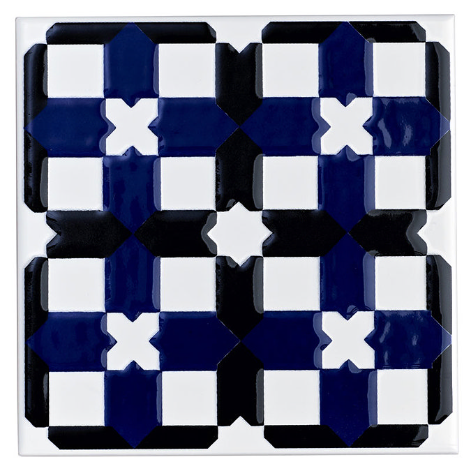 V&A - Owen Cobalt/Black Decor Wall Tile - 152X152mm - VA90116 Large Image
