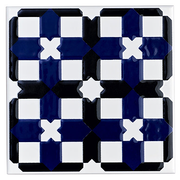 V&A - Owen Cobalt/Black Decor Wall Tile - 152X152mm - VA90116 Profile Large Image