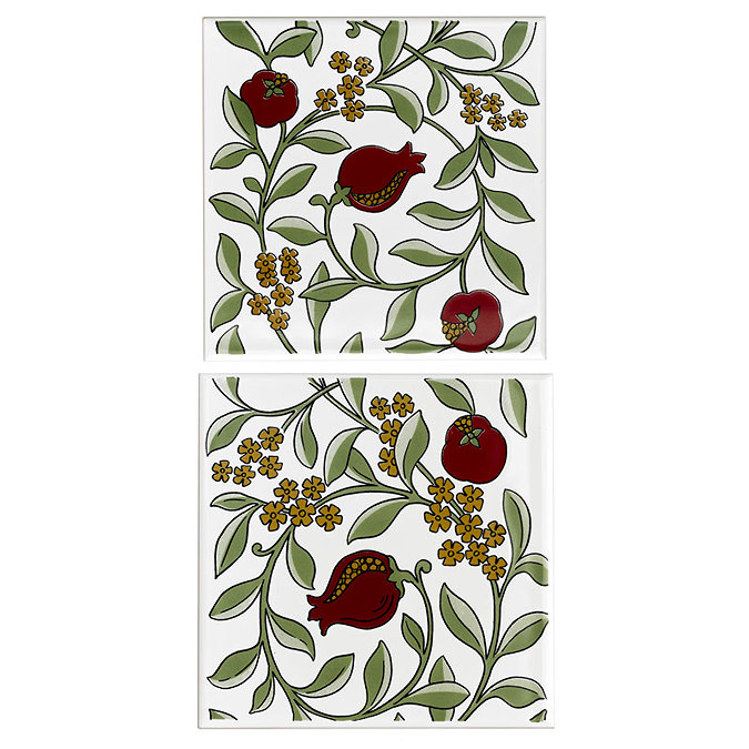 V&A - Pomegranate Red/Green 2 Tile Decor Wall Tiles PK2 - 152X152mm - VA90111 Large Image