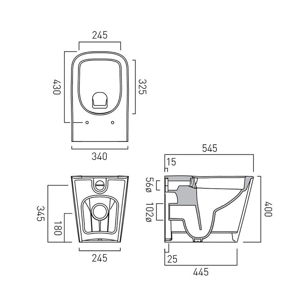 Vado Cameo Back-to-Wall Soft Square Toilet Pan + Soft Close Seat